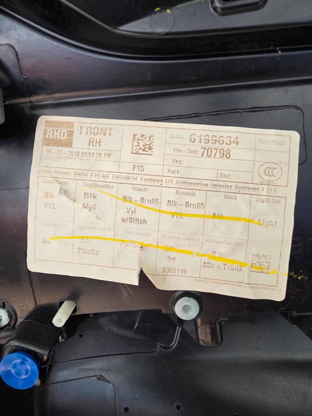 BMW X5 RIGHT SIDE FRONT DOOR CARD F15 2016 - Image 4