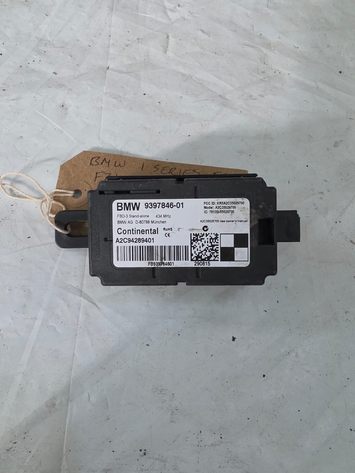 BMW 1 SERIES F20 F21 2015 REMOTE CONTROL MODULE 9397846