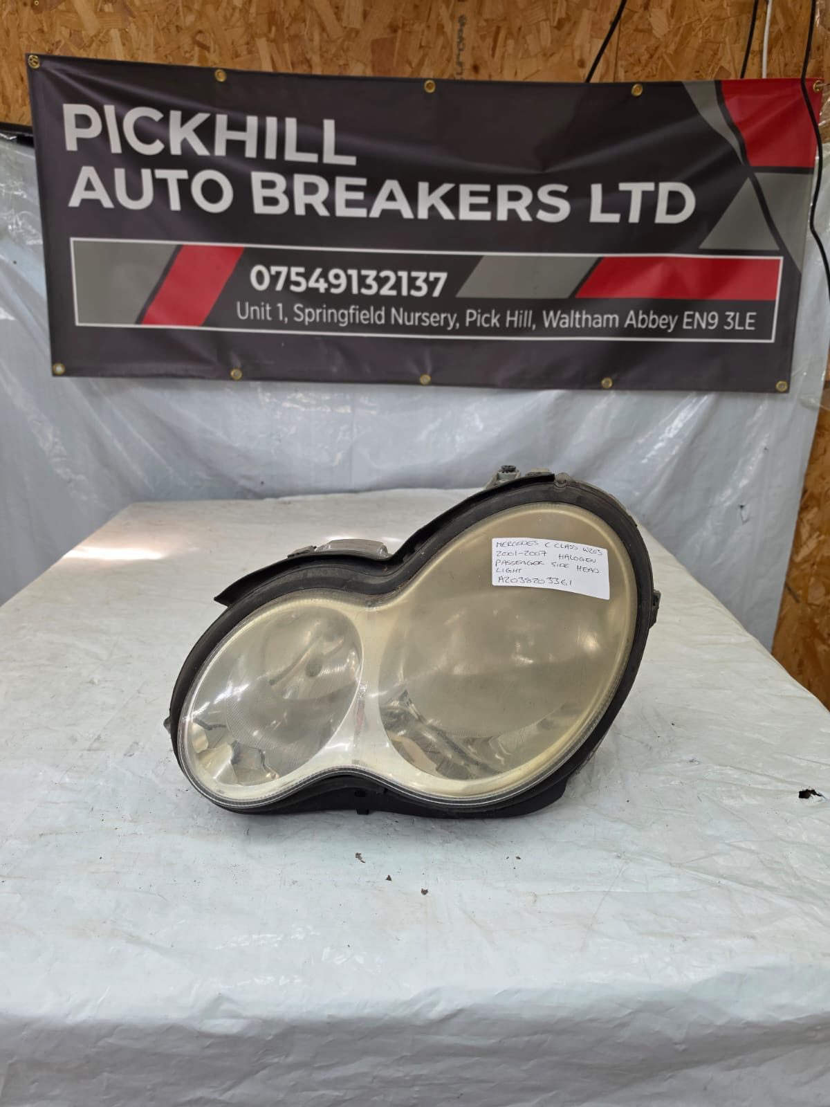 MERCEDES C CLASS W203 2001-2007 HALOGEN PASSENGER SIDE HEADLIGHT A2038203361
