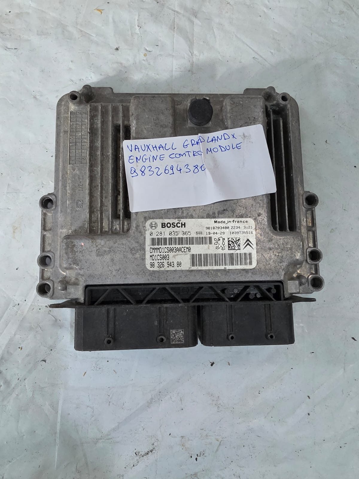 VAUXHALL GRANDLAND X ENGINE CONTROL UNIT 9832694380