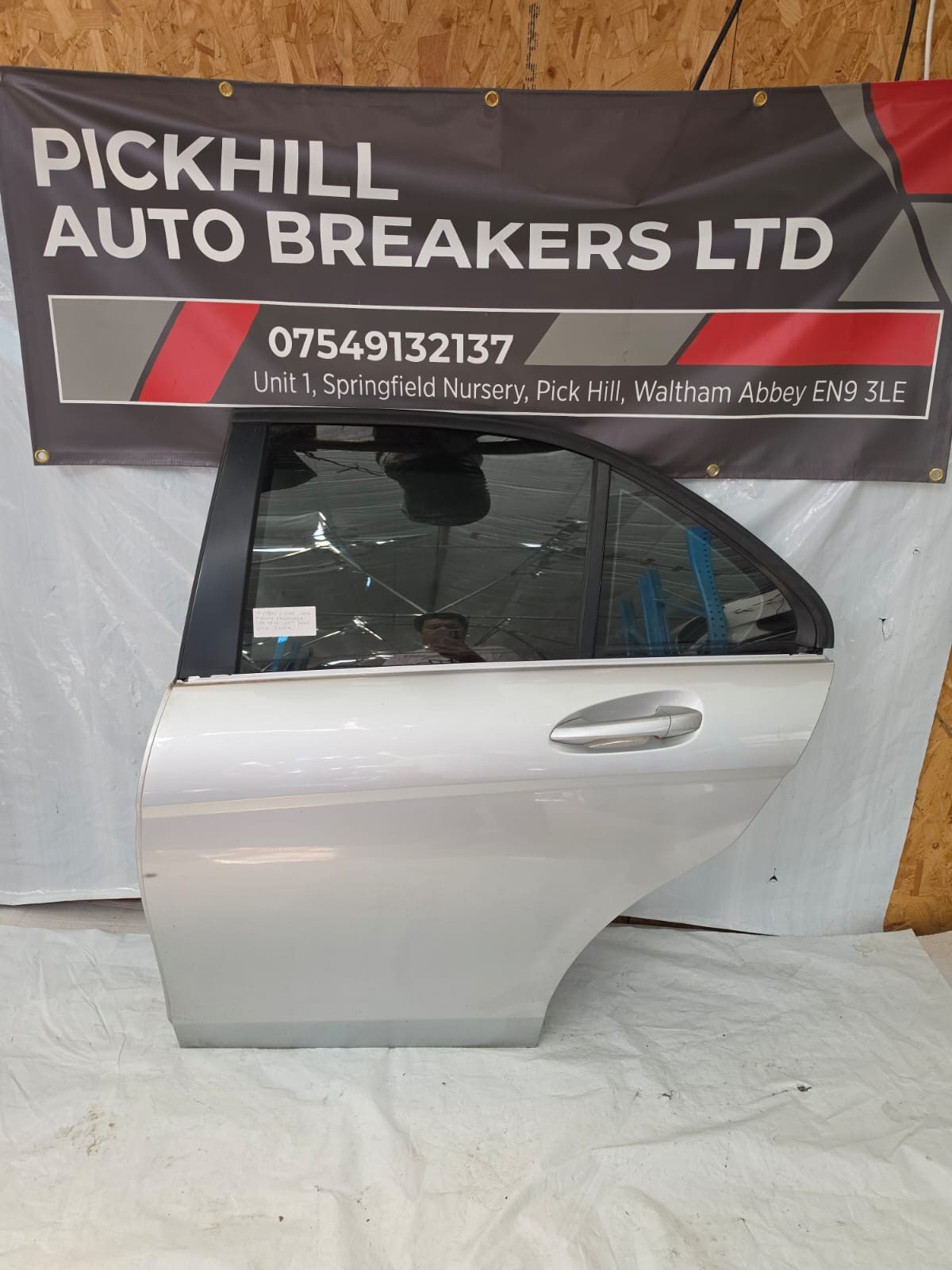 MERCEDES C CLASS W204 SALOON PASSENGER SIDE REAR LEFT DOOR 2014 SILVER